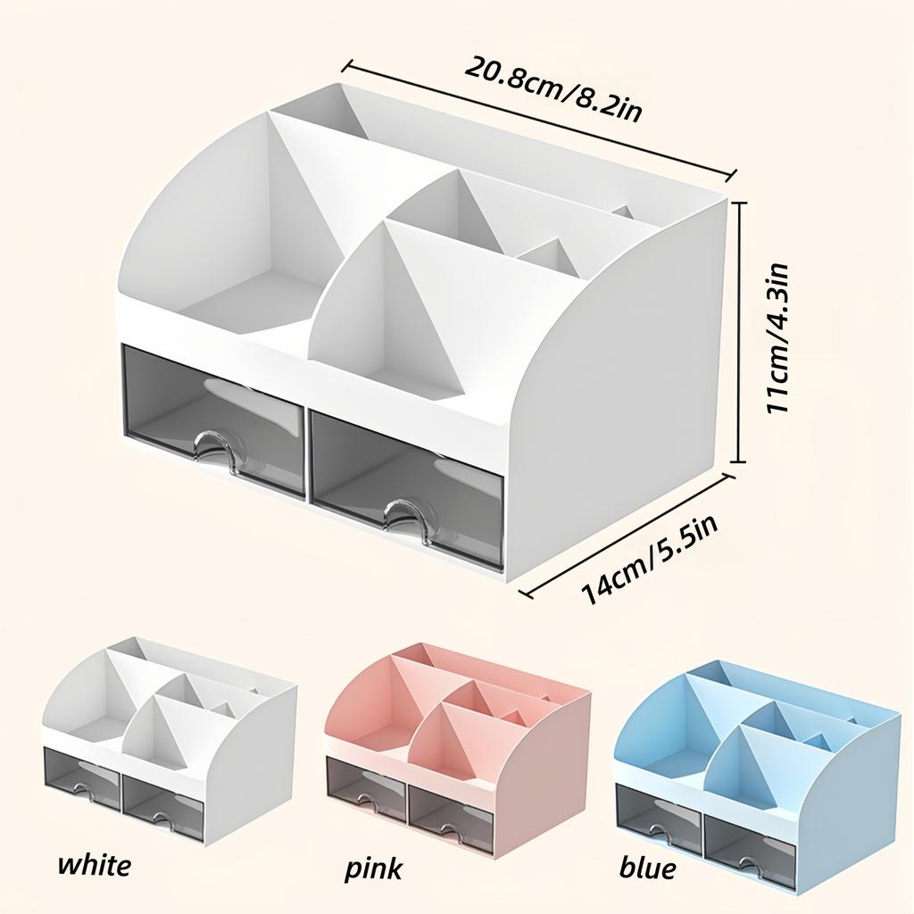 6Compartment Desktop Organizer 2Drawers Plastic Cosmetic Pencil Storage Holder School Office Daily Stationery Supplies Storage