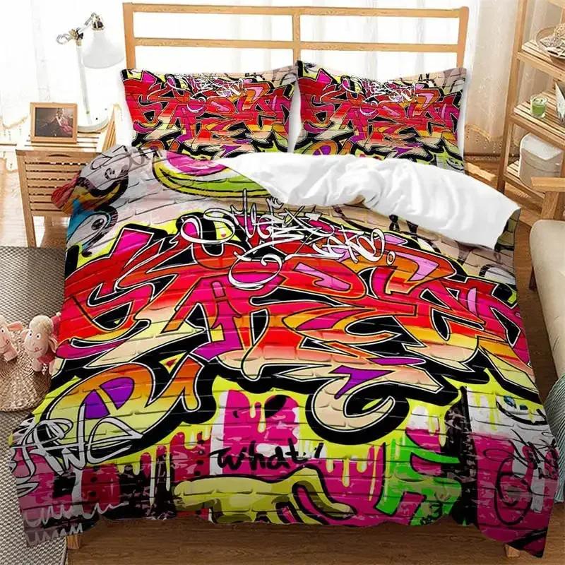 3D Print Graffiti Hip Hop Street Culture Bedding Set Single Twin Double Queen King Cal King Size Bed Linen Set