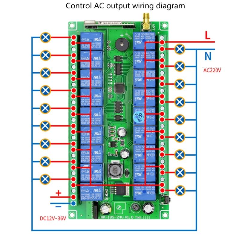 315Mhz/RF433Mhz Wireless Remote Control Switch DC 12V-36V Relay 18CH Receiver Controller and 18Button Transmitter