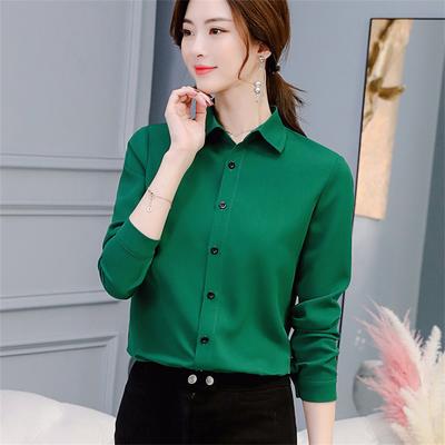 Summer Autumn Women Office Shirt Korean Fashion Slim Fit Casual Blouse Tops Ladies Lapel Long Sleeve Base Chiffon Shirts