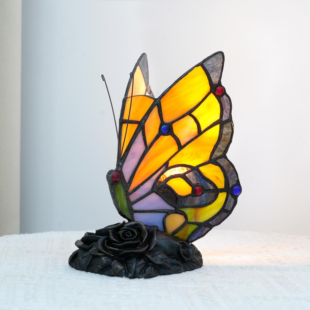 Modern Table Lamps Mediterranean Butterfly Retro Stained Glass Desk Lamp for Bedroom Bedside Vintage Living Room Light Fixtures