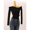 Foreign Trade Original Order Sexy off-Shoulder off-Neck Long Sleeve Knit Design Sense Niche Slim Fit Short Base Top