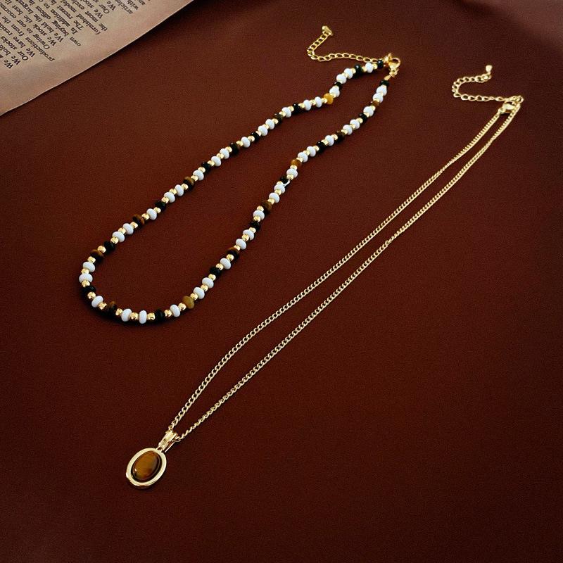 Retro Tiger Eye Stainless Steel Necklace - Light Luxury, Versatile Clavicle Chain Jewelry