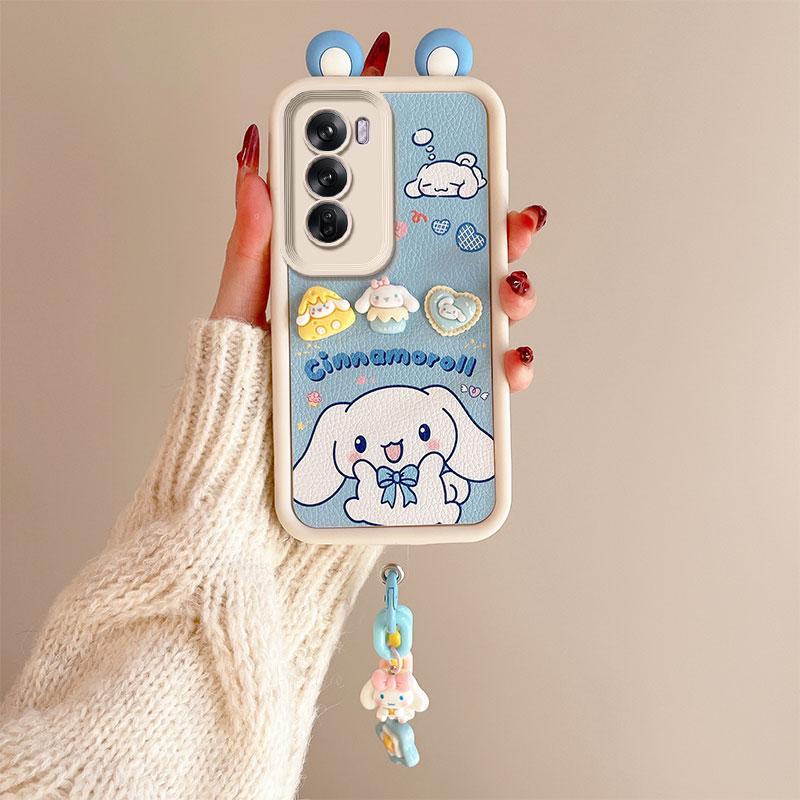 KEYSION Cute Ear 3D Cartoon Case for OPPO Reno12 Pro 5G with Bracelet Soft Silicone Shockproof Phone Cover for OPPO Reno 12 5G