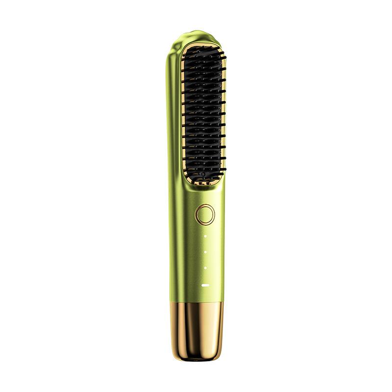 Professional Portable USB Rechargeable Wireless Ionic Electric Hair Straightener Brush with Comb Brushes for Household Use 5v зелёный
