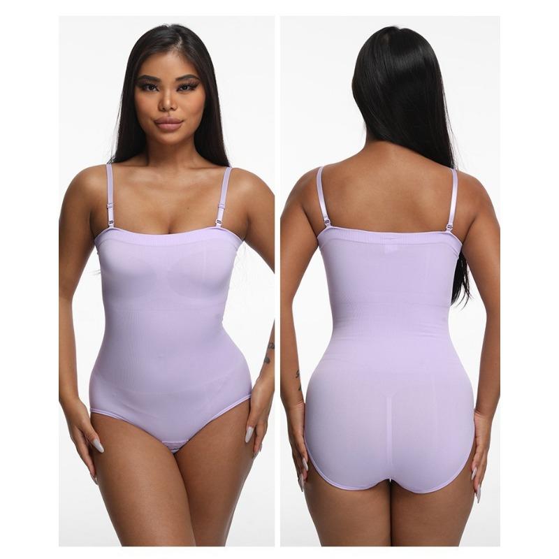 Solid Color Seamless Strappy One Piece Tummy Control Body Shaper For Women