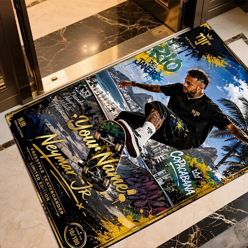 Neymar Jr Football Legend Customizable Name Carpet Design for Foyer Dormitory Playrooms Balcony Anti-slip Rug Office home decor Spiritual Gift