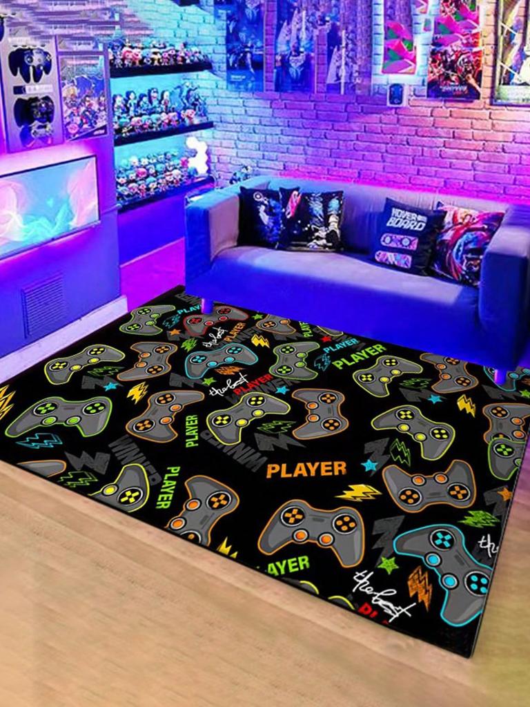 Gaming Teppich für Jungen Schlafzimmer und Wohnzimmer 3D Spielbereich Teppich mit Anti-Rutsch für Gamer Spielbereich und Spielzimmer Raumdeko