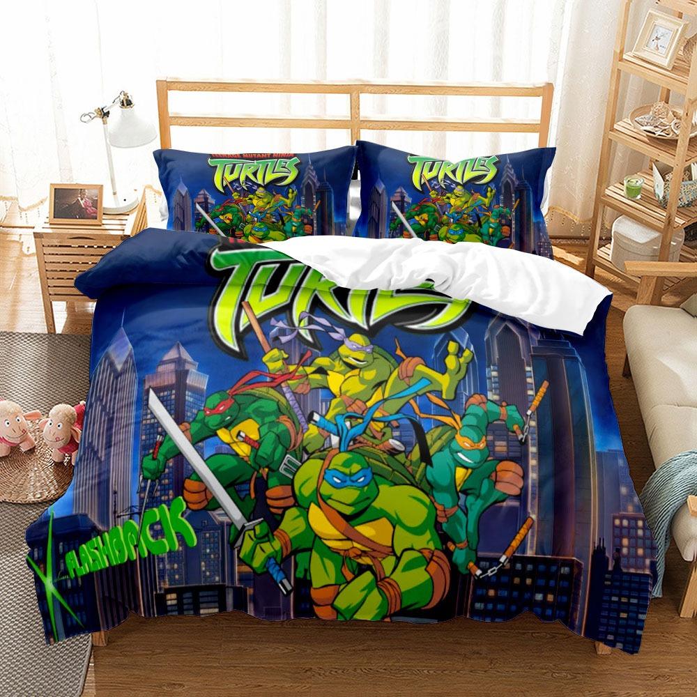 Exquisite 3D Printing Cartoon Turtles Wallpaper Anime Digital Printing Bedding Set Duvet Cover Comforter Bed Girl Boys Gift