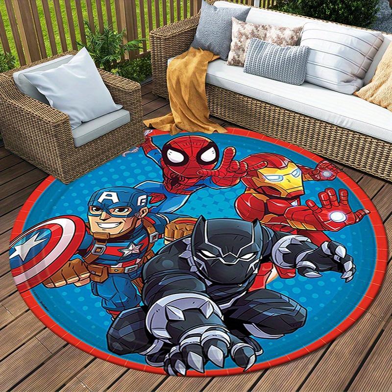1pc Marvel Avengers Super Heroes Round Area Rug Non Slip, Machine Washable Polyester Carpet For Living Room & Bedroom Decor