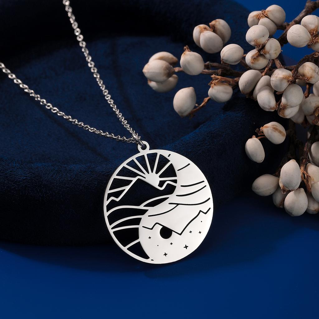 Kinitial Stainless Steel Mexico Zia Sun Symbol Pendant Neckalce For Women Men Scale Of Justice Bicycle Bike Jewelry Gift