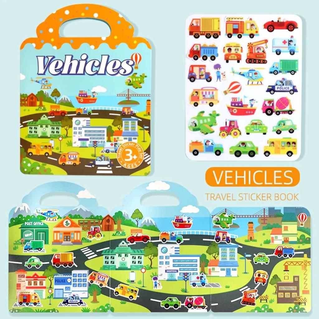 Reusable Sticker Book for Kids Vehicles Truck Multi-Theme Bubble Sticker Jelly Stickers Educational Learning Toys for Children