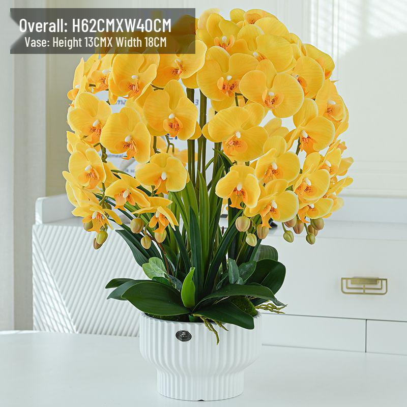 Artificial Phalaenopsis Floral Arrangement for Living Room Display - Potted Decoration for TV Cabinet