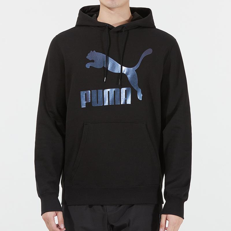 Puma Classics Metallic Logo Hoodie Men Tops Black 535341-51