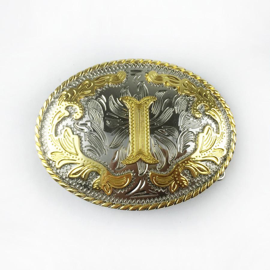 White K Gold Inlay Pattern F-Style Fashion Leather Belt Buckle with English Letters i