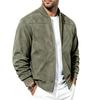 Men Faux Suede Bomber Jacket Zip‑Up Baseball Collar Casual Long Sleeve Outerwear Lightweight Fall Pilot Coat