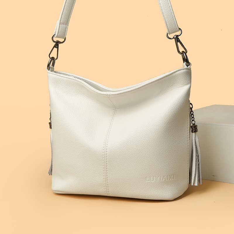 Soft leather fringed shoulder bag Crossbody tote women's bag