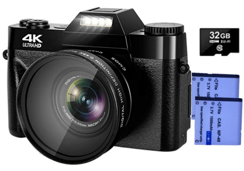 4K 48MP Digital Camera with Flip Screen & Wide-Angle Mirrorless LED