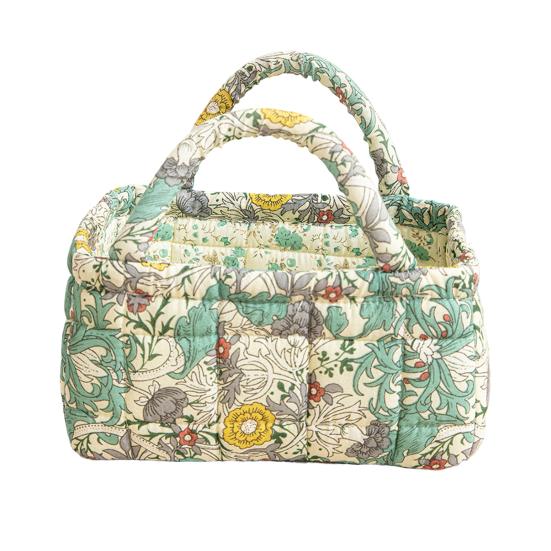 Quilted Floral Storage Basket Fabric Foldable Storage Tote with Handles Boho Collapsible Basket for Nursery Toys Towels Clothes Storage