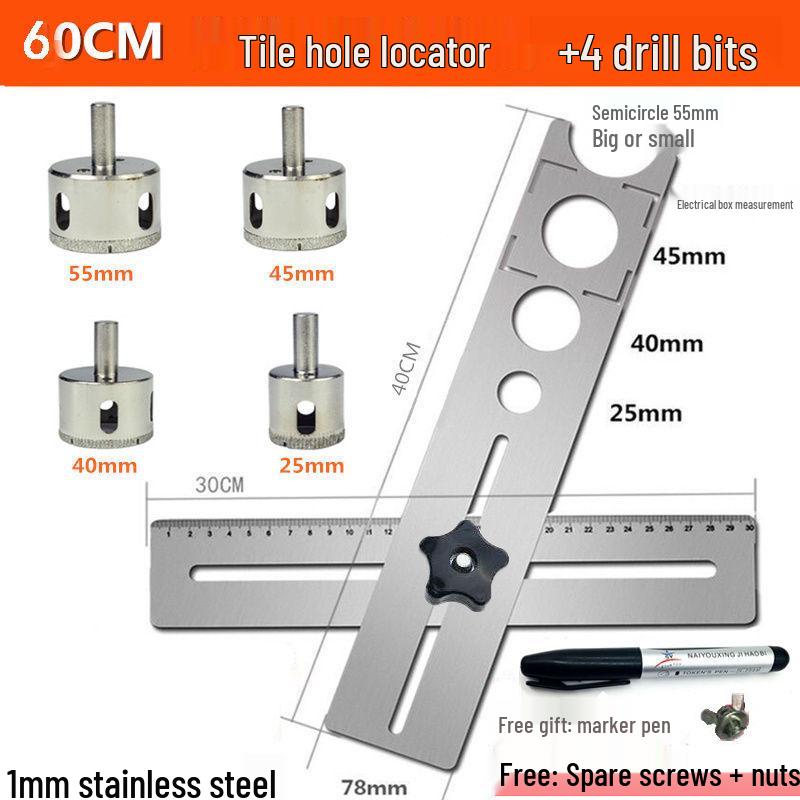 Adjustable Multifunctional Tile Hole Punch and Positioning Ruler