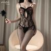 Sexy Plus Size Fishnet Lingerie Bodysuit - Transparent Hollowed-Out Design