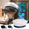 Japanese School Style Fashion Ribbon Octagonal Cap Women Letter Embroidery White Beret Hat Bowknot Tie Uniform Hat Sailor Hat