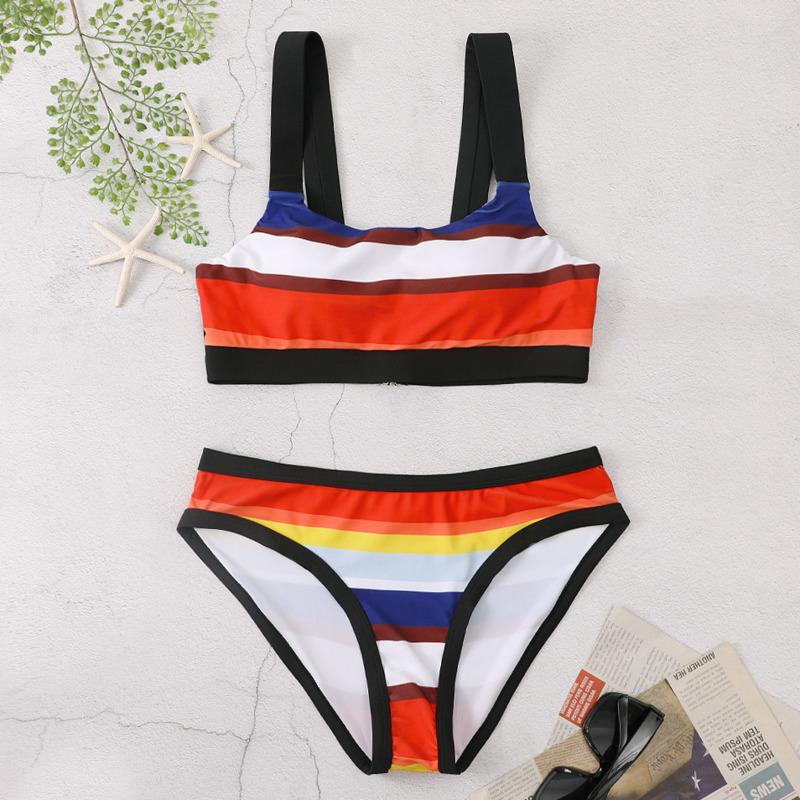 Rainbow Striped Sexy Swimsuits Push Up Bikini Female Swimwear Beach Wear Bikinis Women's Swimming Bathing Suit