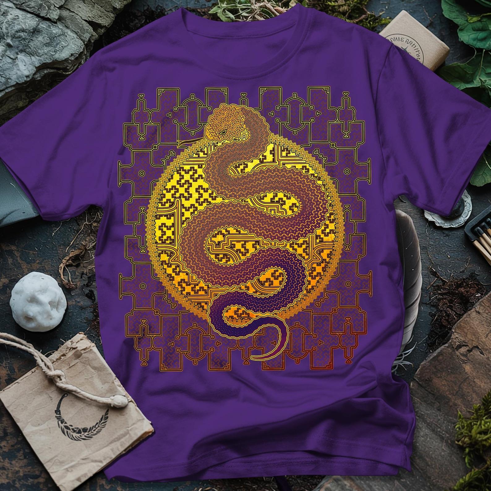 Shipibo Cosmic Snake T-Shirt | Shamanic Art, Psychedelic Jungle 3XL