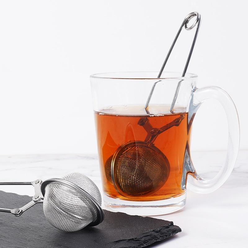 Wiederverwendbare Edelstahl-Teekugel mit Griff, feines Netzsieb, Anti-Verbrühungsfilter, Gewürz- und Kaffeediffusor