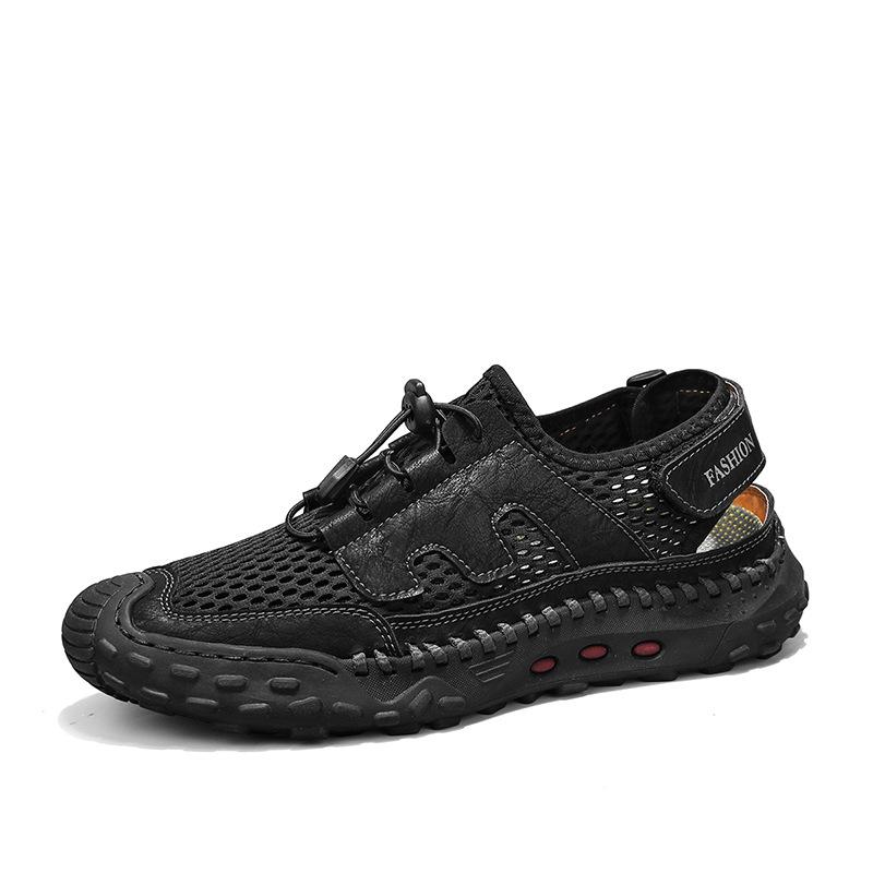 

Сетчатые туфли Весна и лето Новые модные сетчатые туфли из натуральной кожи Мужские дышащие повседневные туфли Молодежные сандалии с мягкой подошвой больших размеров 48