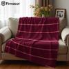 Burgundy & Blush Stripe Lightweight Microfiber Soft Christmas Fleece Blanket Warm Cozy Throw for Sofa Office Travel All Season