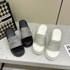European Station 2025 Summer New Product Slope Heel Thick Bottom Heightened Feminine Rhinestone Surface One-word Slippers Wear Cool Slippers