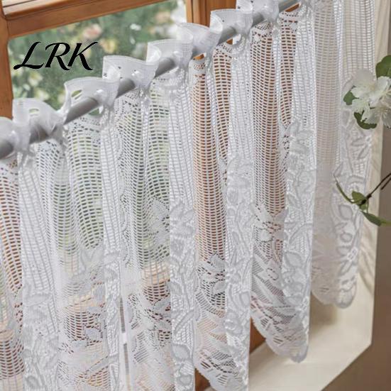 Light Filtering Small Window Panels White Lace Kitchen Curtain, Rustic Floral Over Sink Short Elegant Decor for Living Room Sheer Scalloped