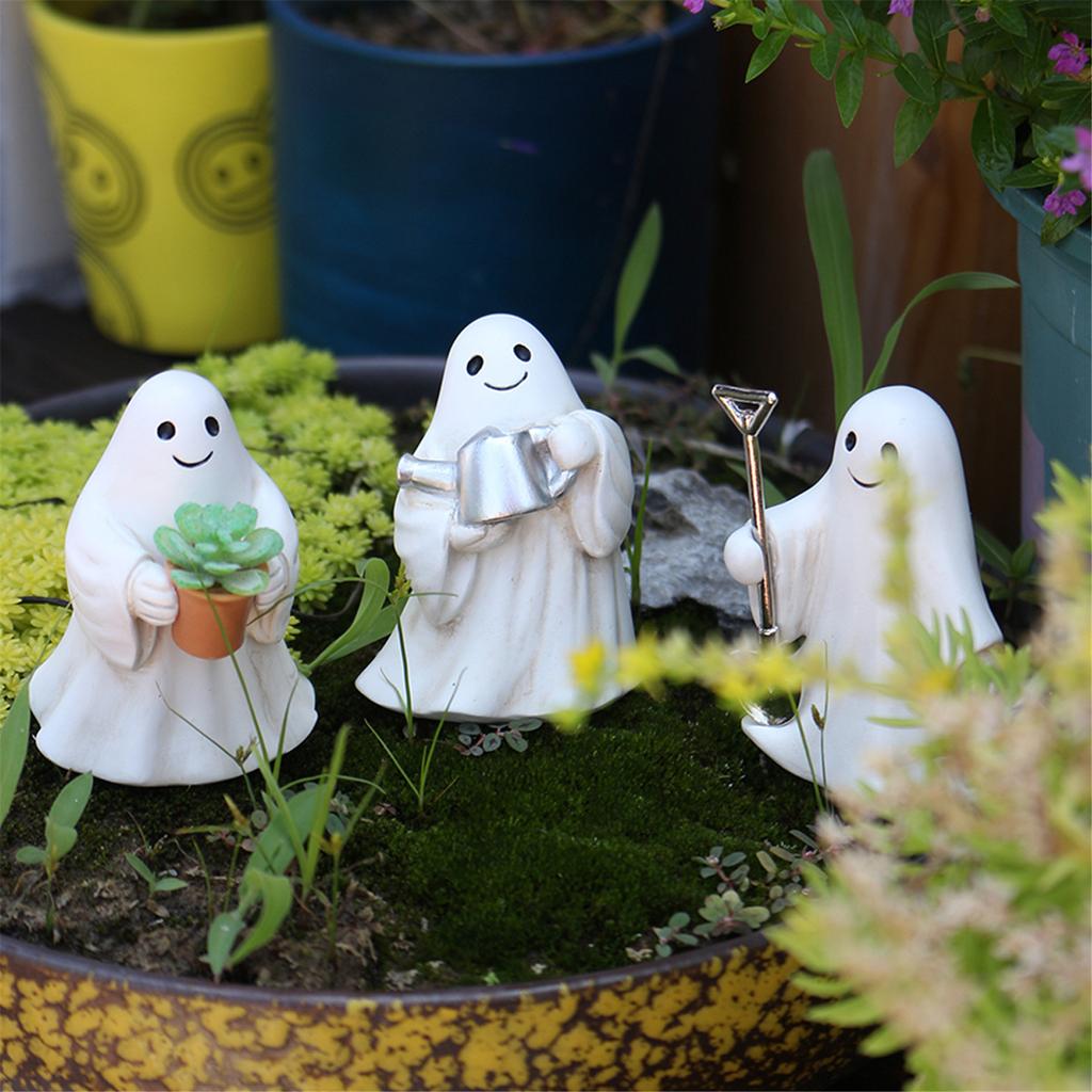 3Pcs Gardening Ghostly Miniature Sculpture Creative Horror Ornaments Resins Craft For Office Desktop Seasonal Decoration