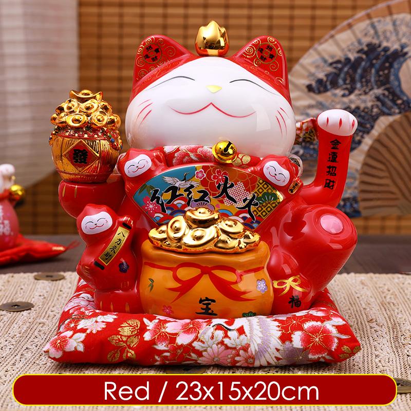 9 Inch Lucky Fortune Cat with Waving Arm Chinese Feng Shui Decoration Maneki Neko Beckoning Cat USB/Batteries Powered