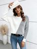 Women's Autumn Winter Color Block Loose Knit Pullover Sweater - Casual Round Neck Top