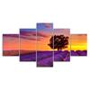 Lonely Tree Lavender Flowers Field Sunset Canvas 5 Piece Five Panel Wall Print Modern Art Poster Picture Home Decor Gift For Him For Her