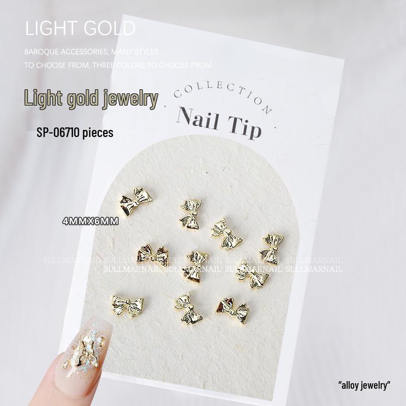 Golden Butterfly 3D Nail Art Set - 10 Pieces of Light Gold Ribbon Bow Decorations