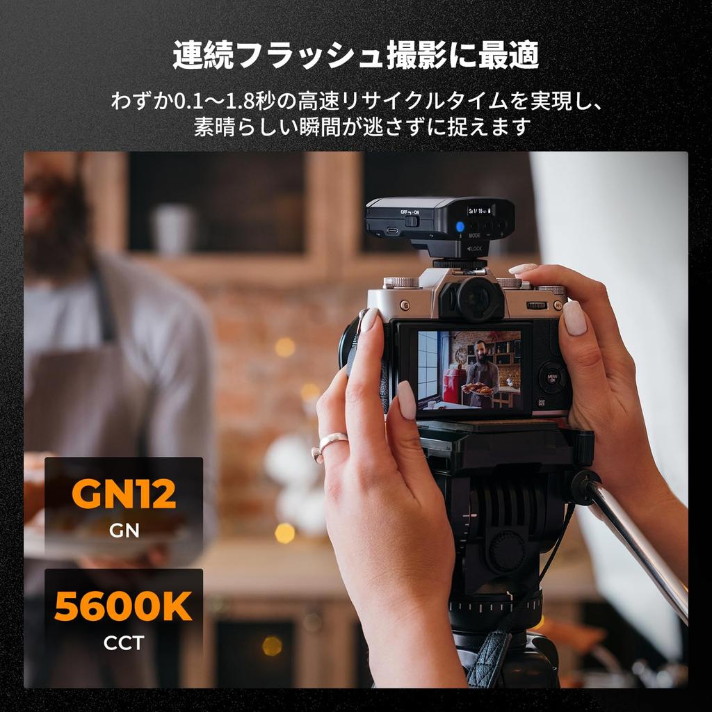 KONCEPT Minikamera GN12 5600K Färg 2000mAh Uppladdningsbar Enkelkontakt Varmsko Kompatibel med och DSLR Digitalkameror K&F Blitz, Speedlite,