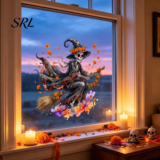Waterproof Holiday Decorations Halloween Window Stickers, Cartoon Ghost Black Cat Pumpkin Static Glass Decorative Film for Parties Decals Shop