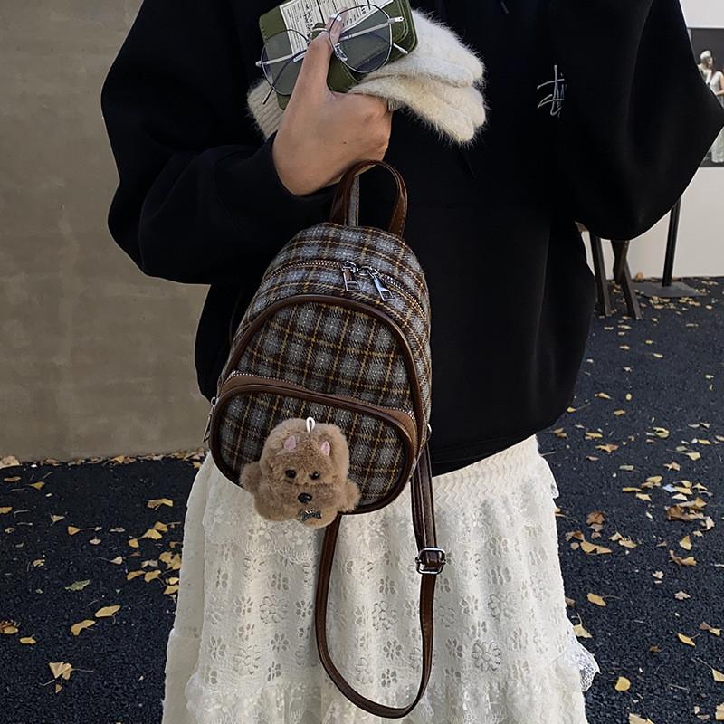 Cute Grid Pattern Womens Mini Backpack With Polyester Lining For Casual Days