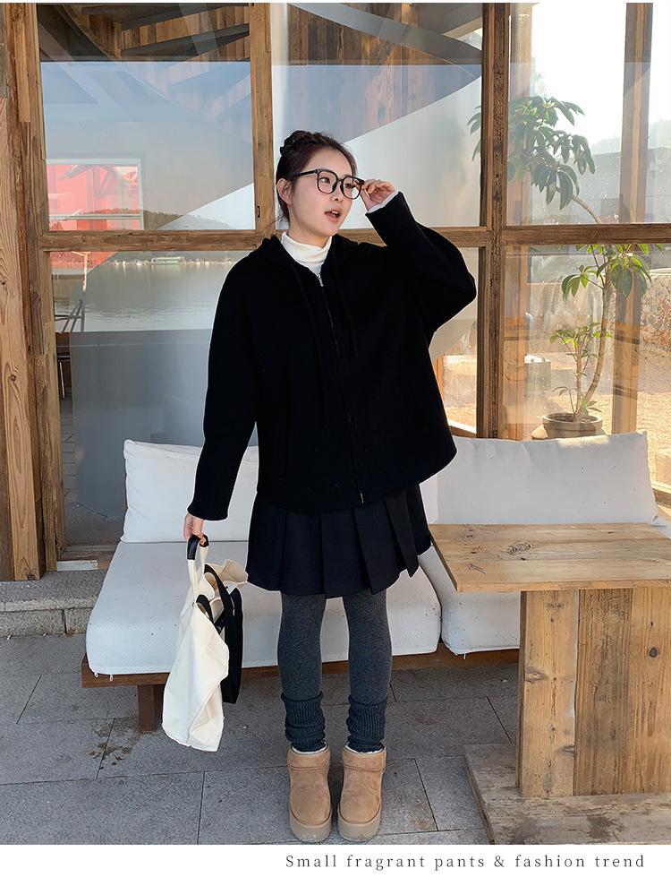Plus Size Women's Slimming Double-Faced Wool Hooded Coat - Early Winter Casual Versatile Outerwear