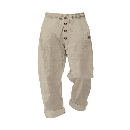Men's Casual Linen Trousers Elastic Waist Drawstring Baggy Trousers Solid Color Loose Fit Summer Pants with Pockets for Beach Yoga Wear