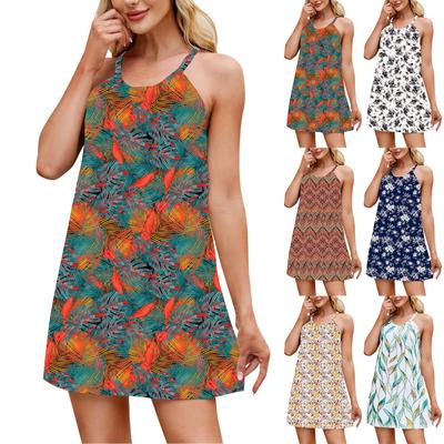 Women's Fashionable Round Neck Printed Camisole Casual Sleeveless Vest Dress