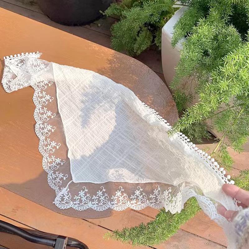 Breathable Summer Lace Triangle Scarf: High-End Sunscreen Head Wrap & Versatile Silk Hair Tie for Women