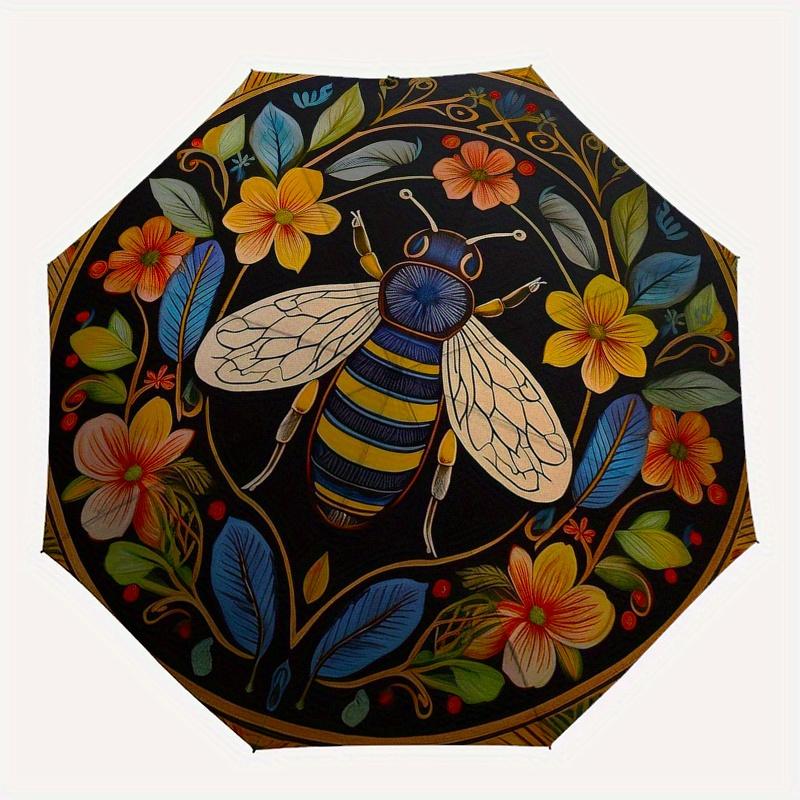Colorful Bee & Floral Mandala  DecorUmbrella, Portable 3-Fold Compact Umbrella,Christmas Gift ES585
