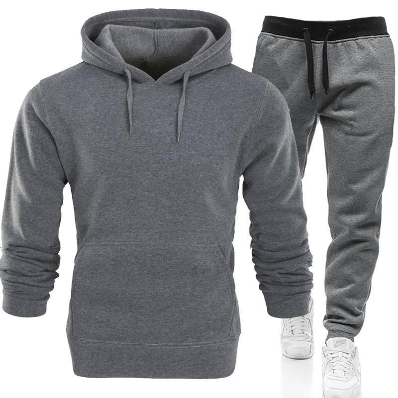 Men's Hooded Solid Color Pullover Set Two-Piece Sweater Sport Pants