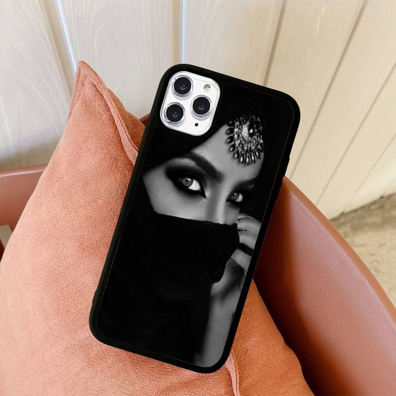 Muslim Islamic Arabic Hijab Face Gril Eyes Phone Case Silicone PC+TPU Case for iPhone 11 12 13 Pro Max 8 7 6 Plus X SE XR