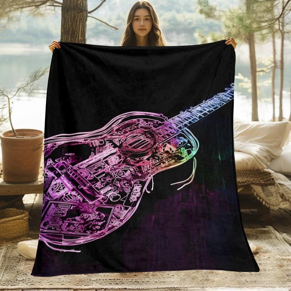 1 PC guitar blanket - Lightweight Flannel Throw for sofas, travel, camping, living rooms, office, chair and beds.
