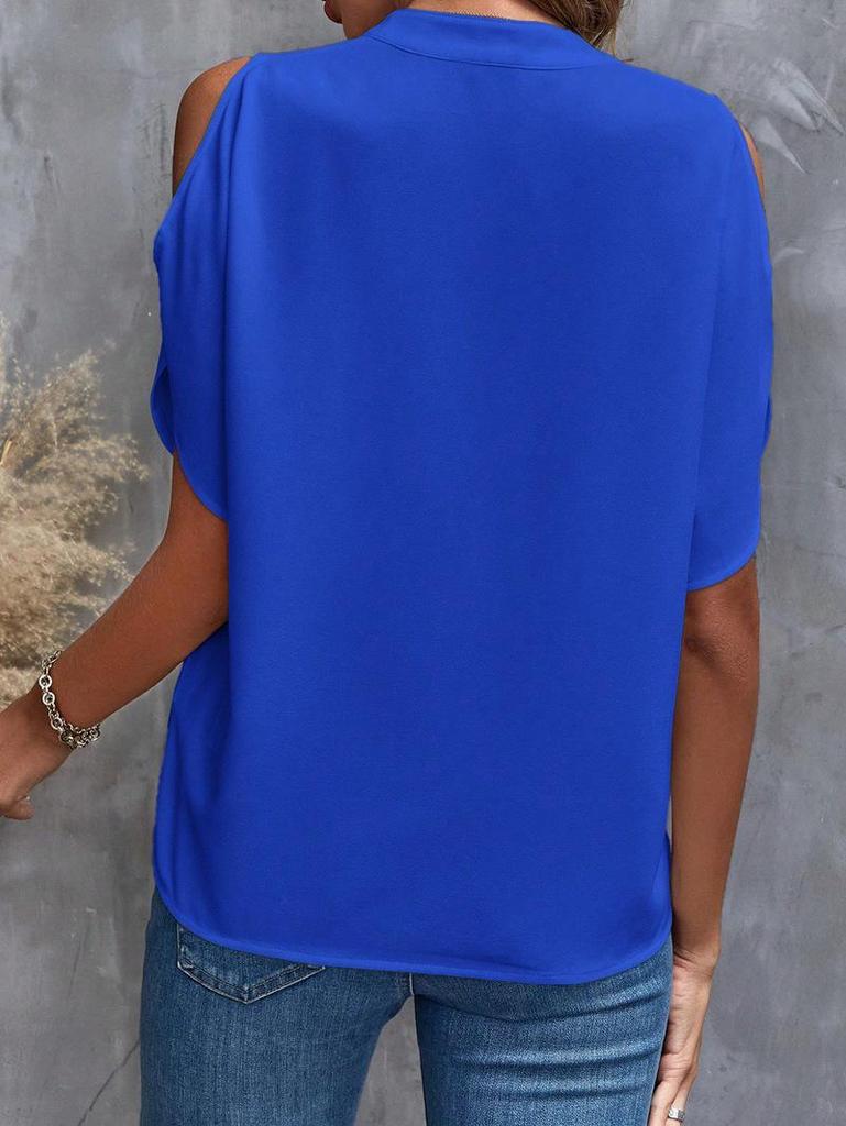 2026 Summer Women's V-Neck Off-Shoulder Top - Solid Color & Stylish